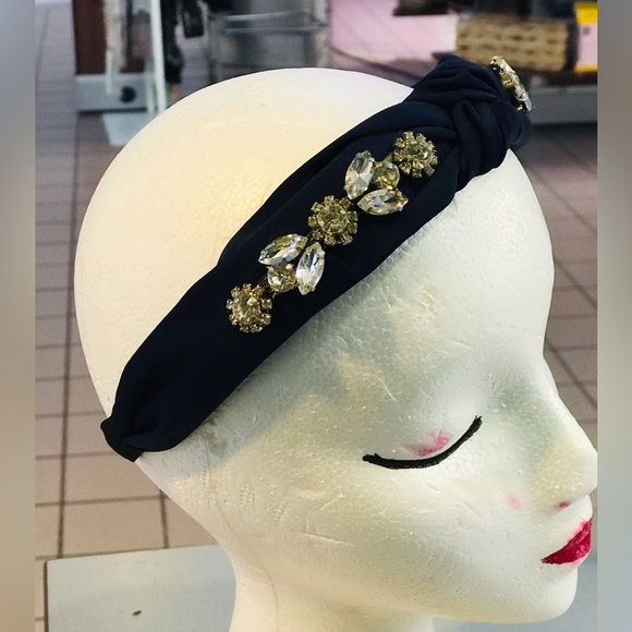 NWT Navy Blue Rhinestone Jeweled Knot Head Band - Picture 4 of 5